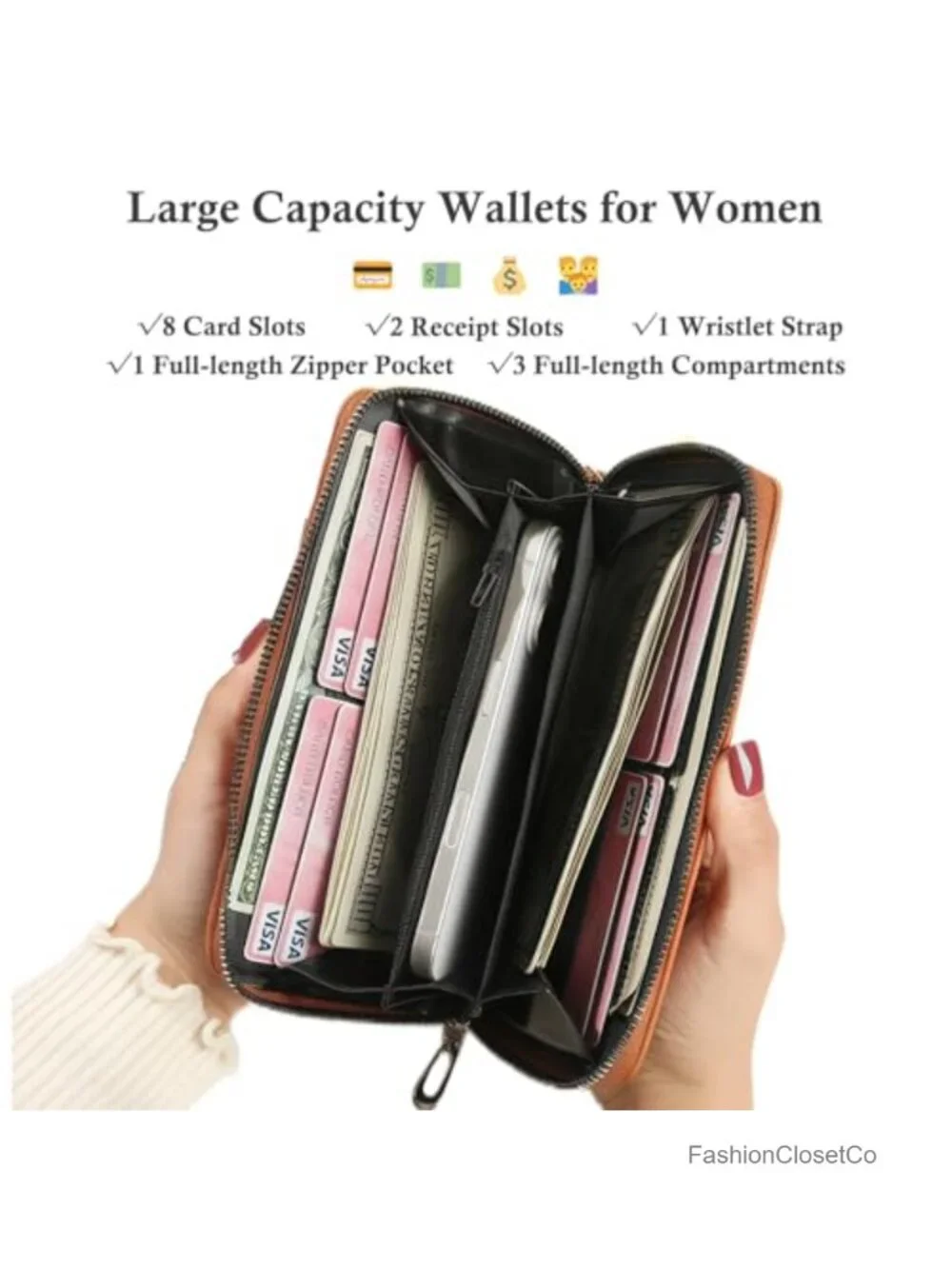 Large Capacity RFID Blocking Vegan Leather Wristlet Wallet Clutch Purse
